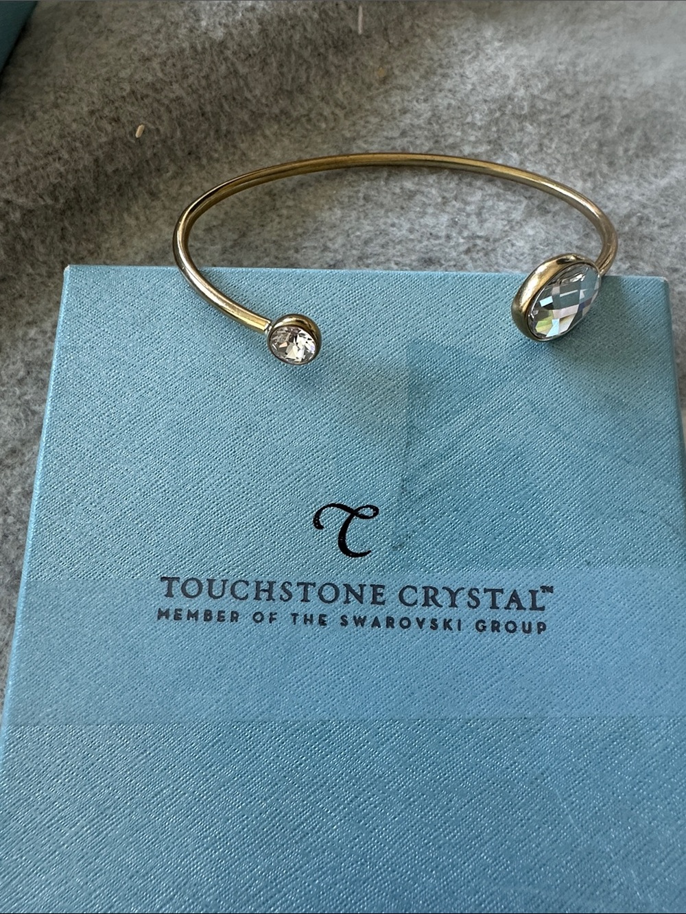Touchstone Crystal Gold-Tone Open Cuff Bracelet with Clear Crystals